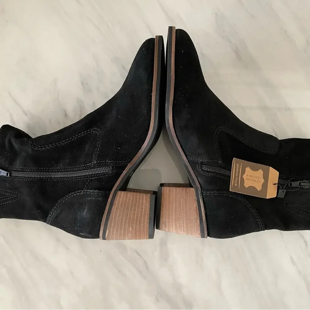 Crevo Jade‎ Suede Block Heel Bootie Black Size 6 New
